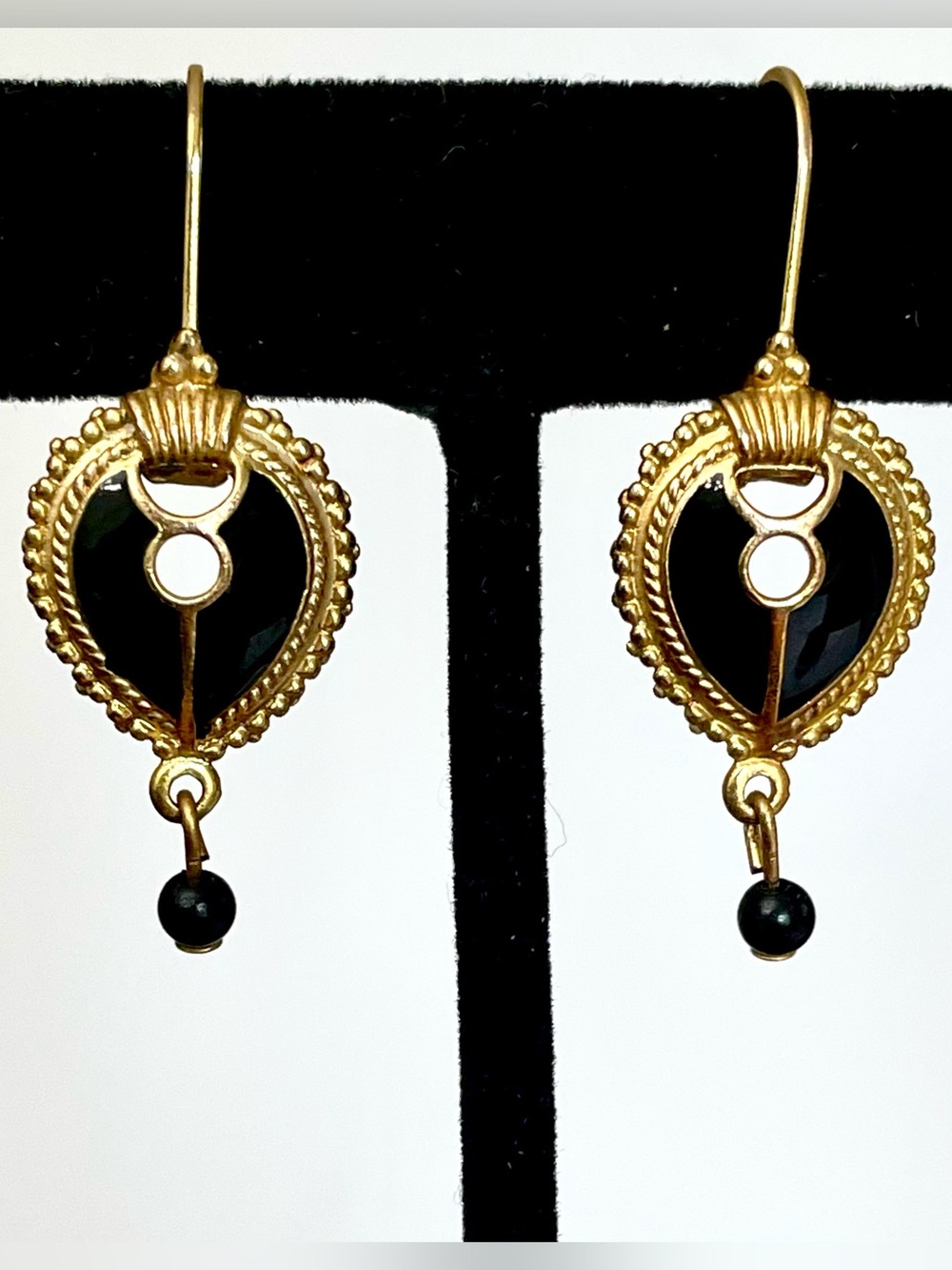 Vintage Edgar Berebi Black & Gold Enamel Earrings Art Deco Victorian Gothic Chic
